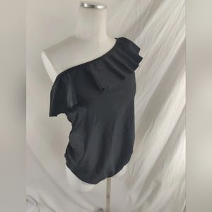 Motherhood Maternity Asymmetrical Size Large Ruffle One-Piece UPF 50+ Swimsuit